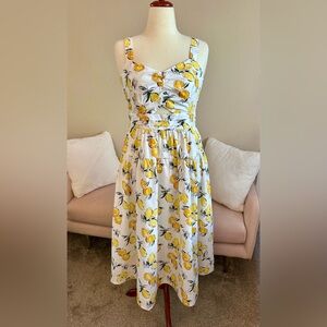 Free Assembly NWT Dress Lemon Print Cut Out 100% Cotton Women’s M Flirty Retro